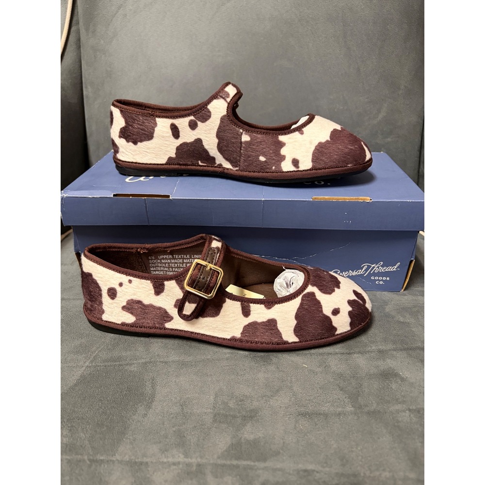 Universal Thread Halston Cow Print Mary Jane Flats Brown White Memory Foam Sz 9
